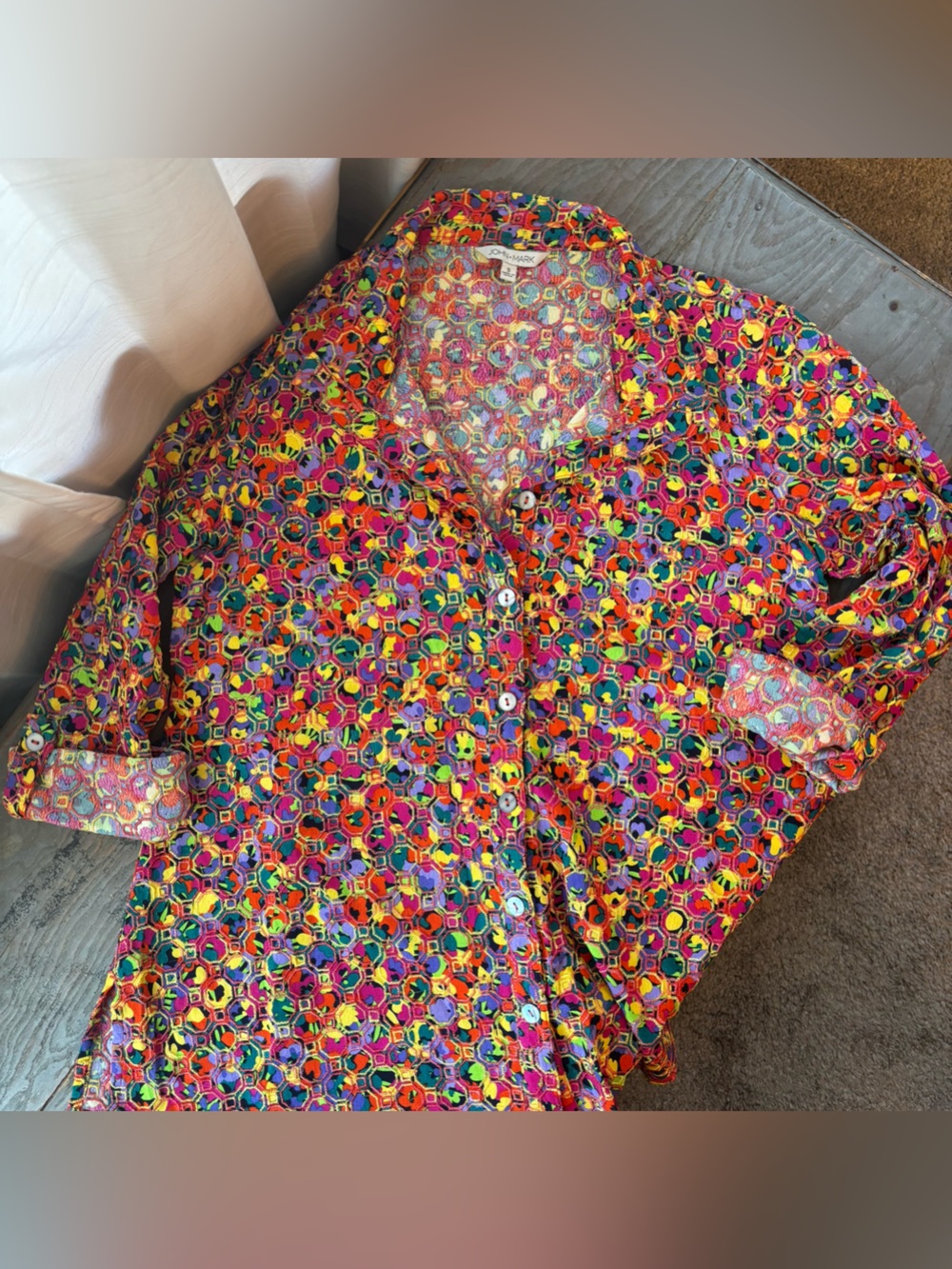 John Mark Multicolor Geometric Button-Down Shirt | size small